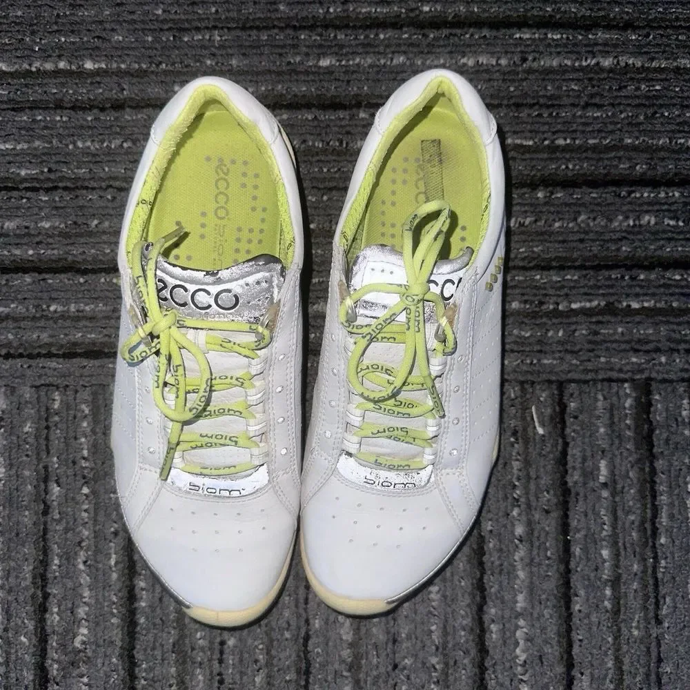 Ecco Biom Hybrid Yak Leather Womens Size 5-5.5 White Grey Spikeless Golf‎ Shoes